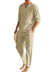 Linen Two-Piece Set - Casual - Long Sleeve - Linen Co Ord - Men's Summer Clothes 