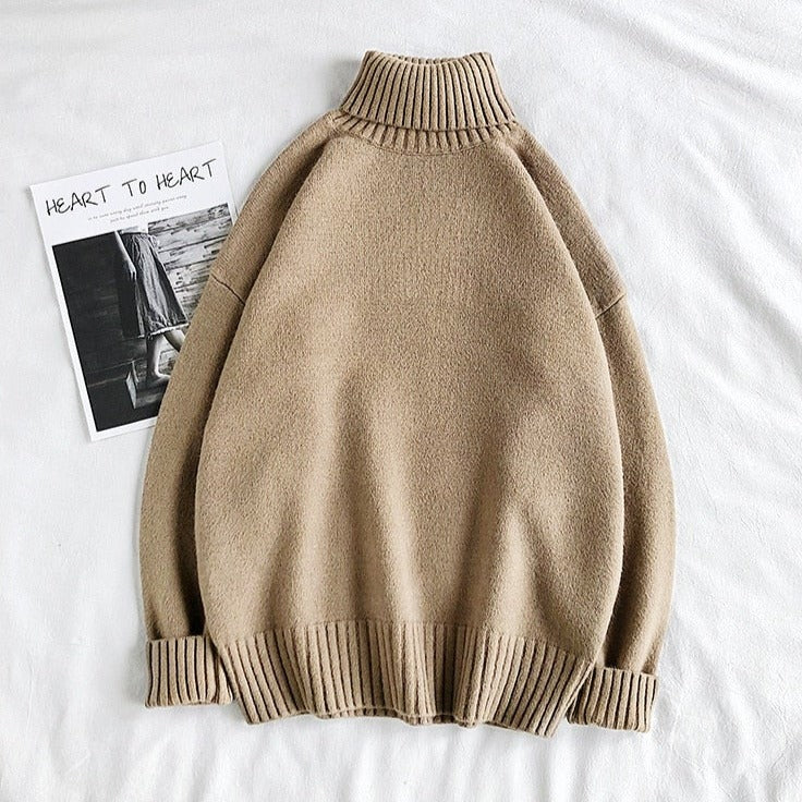 Turtleneck Jumper - Men's Roll Neck Oversized Knitted Sweater