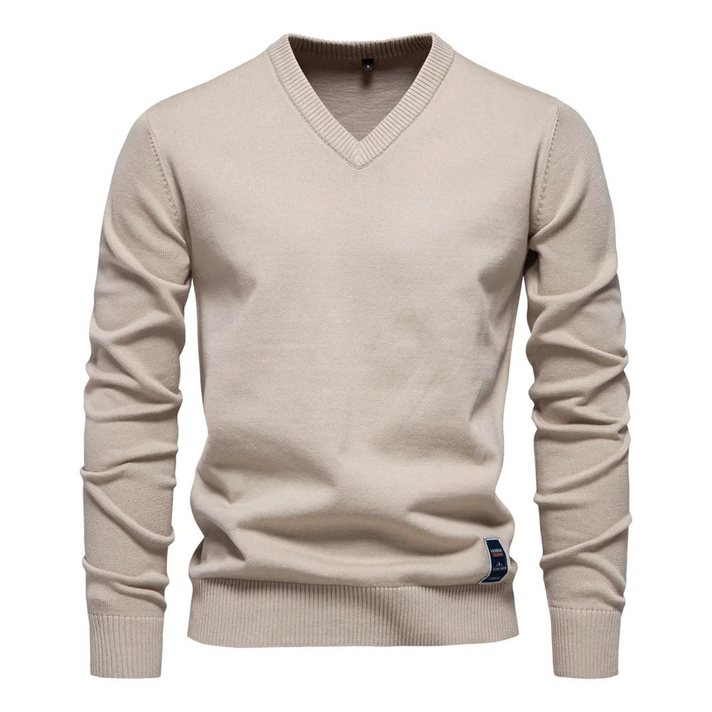 V-Neck Jumper - Men's Classic Casual Long Sleeve Knitted Sweater 