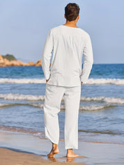 Linen Two-Piece Set - Casual - Long Sleeve - Linen Co Ord - Men's Summer Clothes 