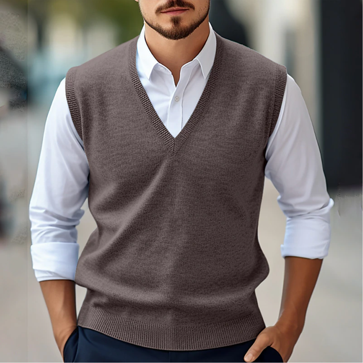 Sweater Vest - V-neck - Sleeveless - Knitted Vest - Men's Vest