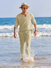 Linen Two-Piece Set - Casual - Long Sleeve - Linen Co Ord - Men's Summer Clothes 