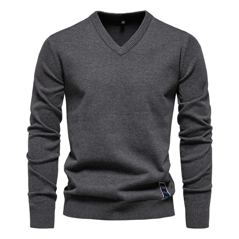 V-Neck Jumper - Men's Classic Casual Long Sleeve Knitted Sweater 