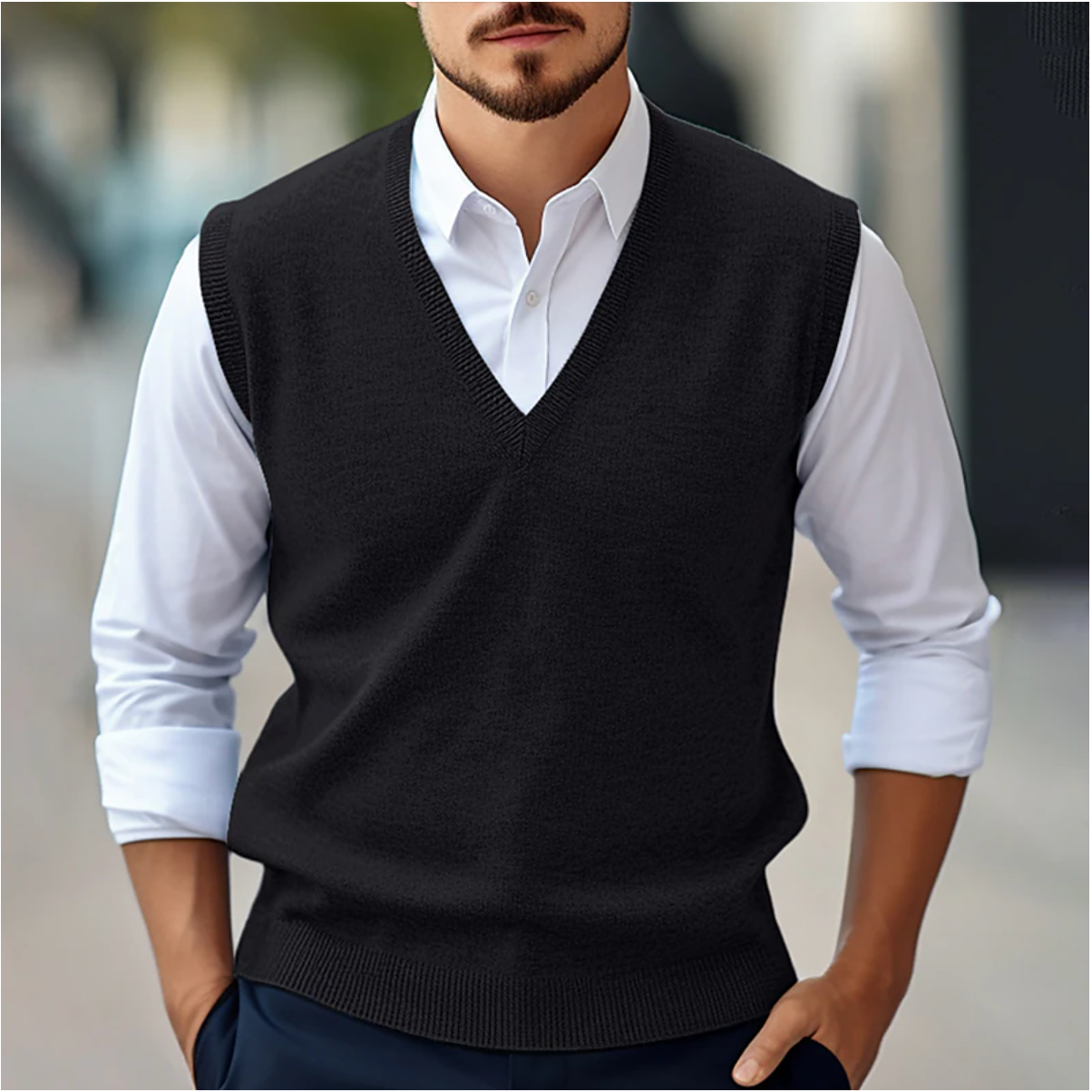 Sweater Vest - V-neck - Sleeveless - Knitted Vest - Men's Vest