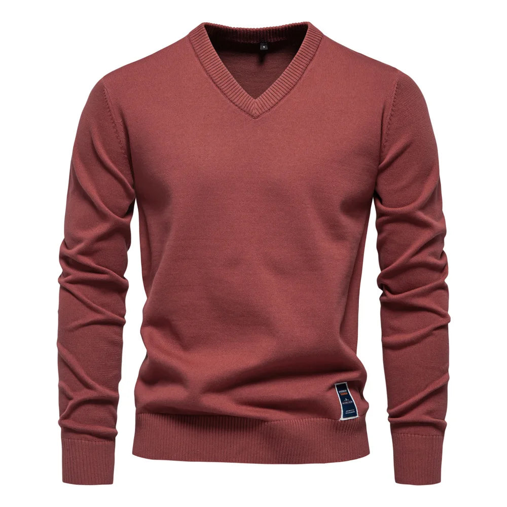 V-Neck Jumper - Men's Classic Casual Long Sleeve Knitted Sweater 