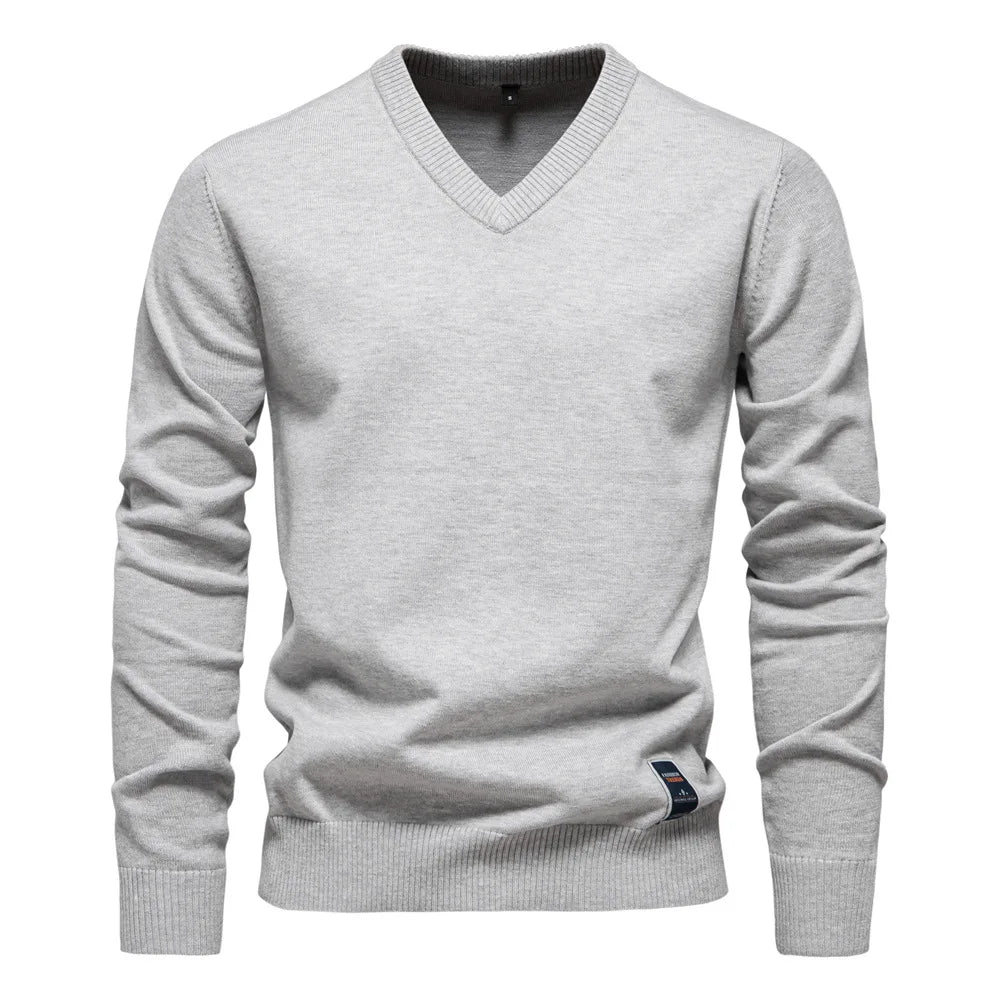 V-Neck Jumper - Men's Classic Casual Long Sleeve Knitted Sweater 