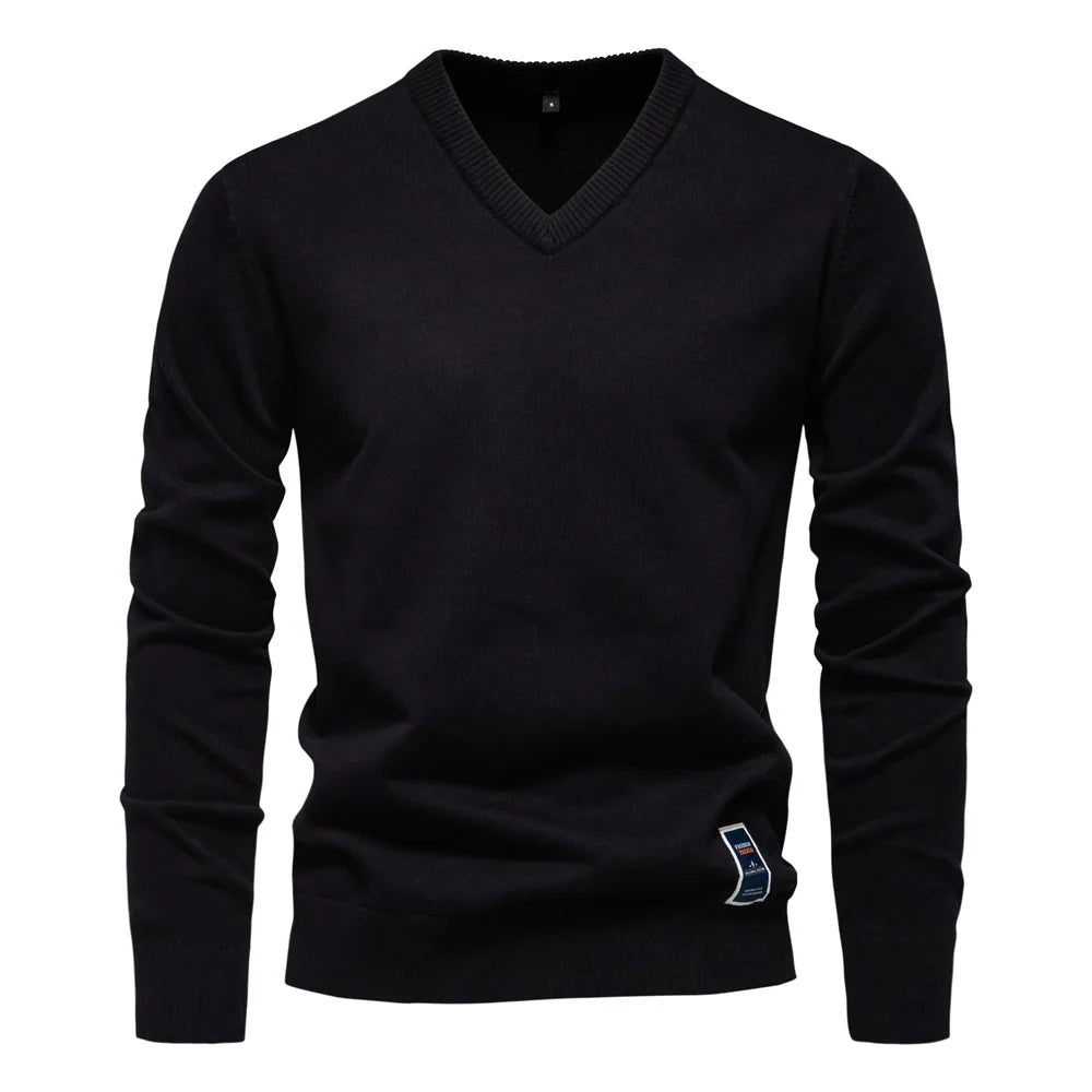 V-Neck Jumper - Men's Classic Casual Long Sleeve Knitted Sweater 