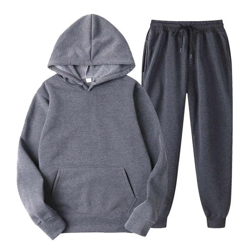Hoodie Jogger Set - Drawstring - Two-Piece - Sweatsuit - Men's Clothing
