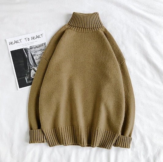 Turtleneck Jumper - Men's Roll Neck Oversized Knitted Sweater