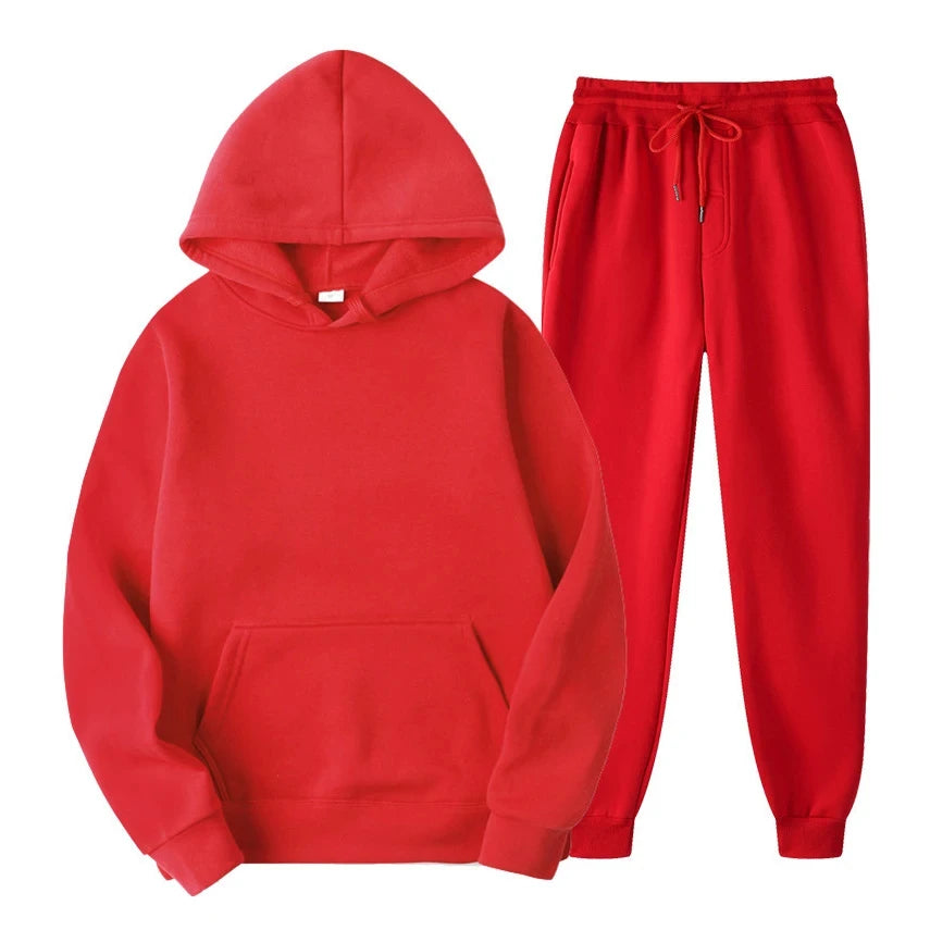Hoodie Jogger Set - Drawstring - Two-Piece - Sweatsuit - Men's Clothing