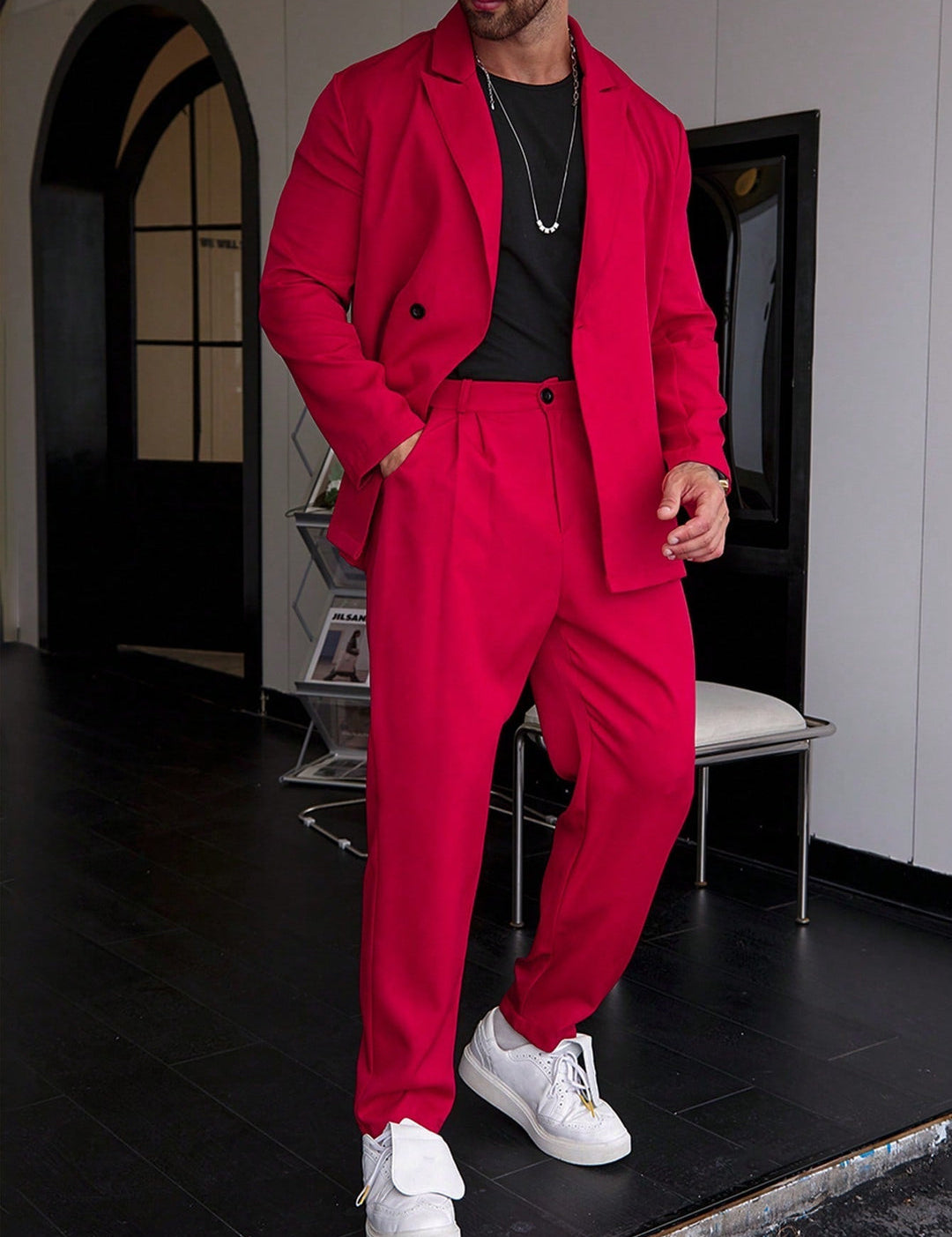 Men's Suit | Relaxed Fit | Pleated Trousers | Blazer and Trouser Set | Mens Two-Piece Set