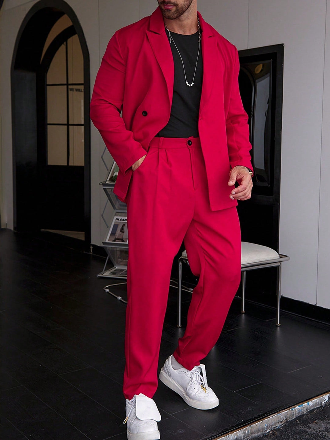 Men's Suit | Relaxed Fit | Pleated Trousers | Blazer and Trouser Set | Mens Two-Piece Set