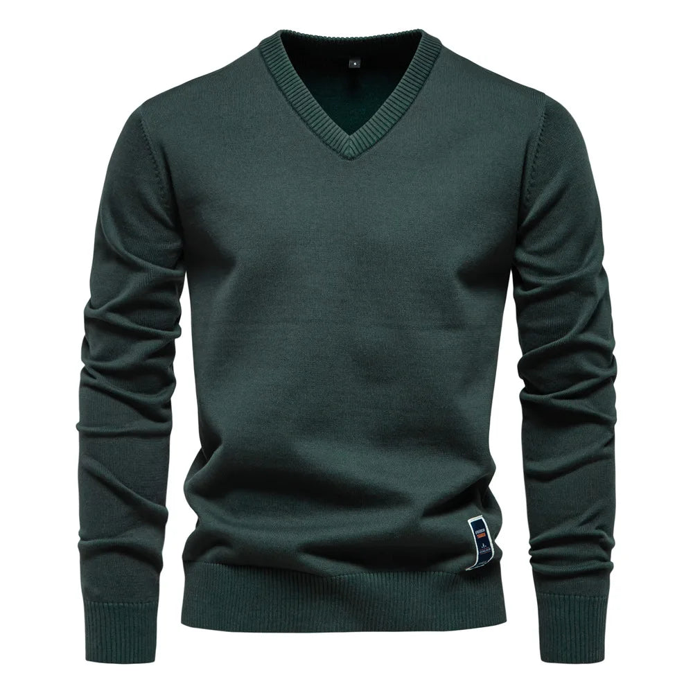 V-Neck Jumper - Men's Classic Casual Long Sleeve Knitted Sweater 
