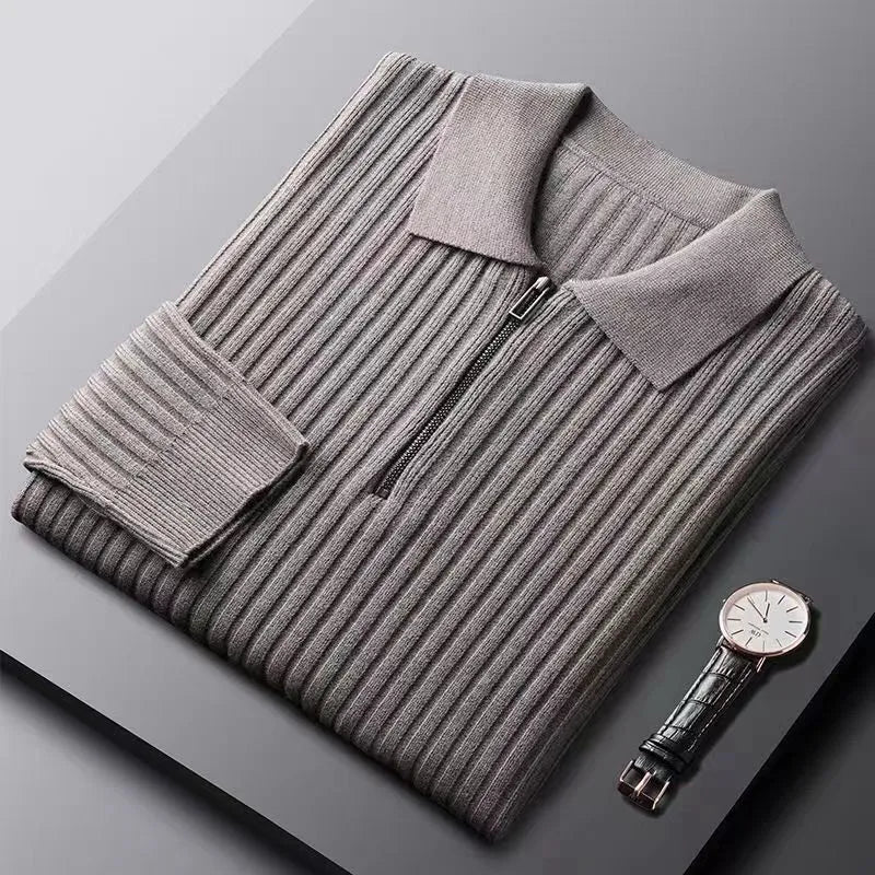 Quarter Zip Jumper - Men's Collared Knitted Polo Pullover Sweater