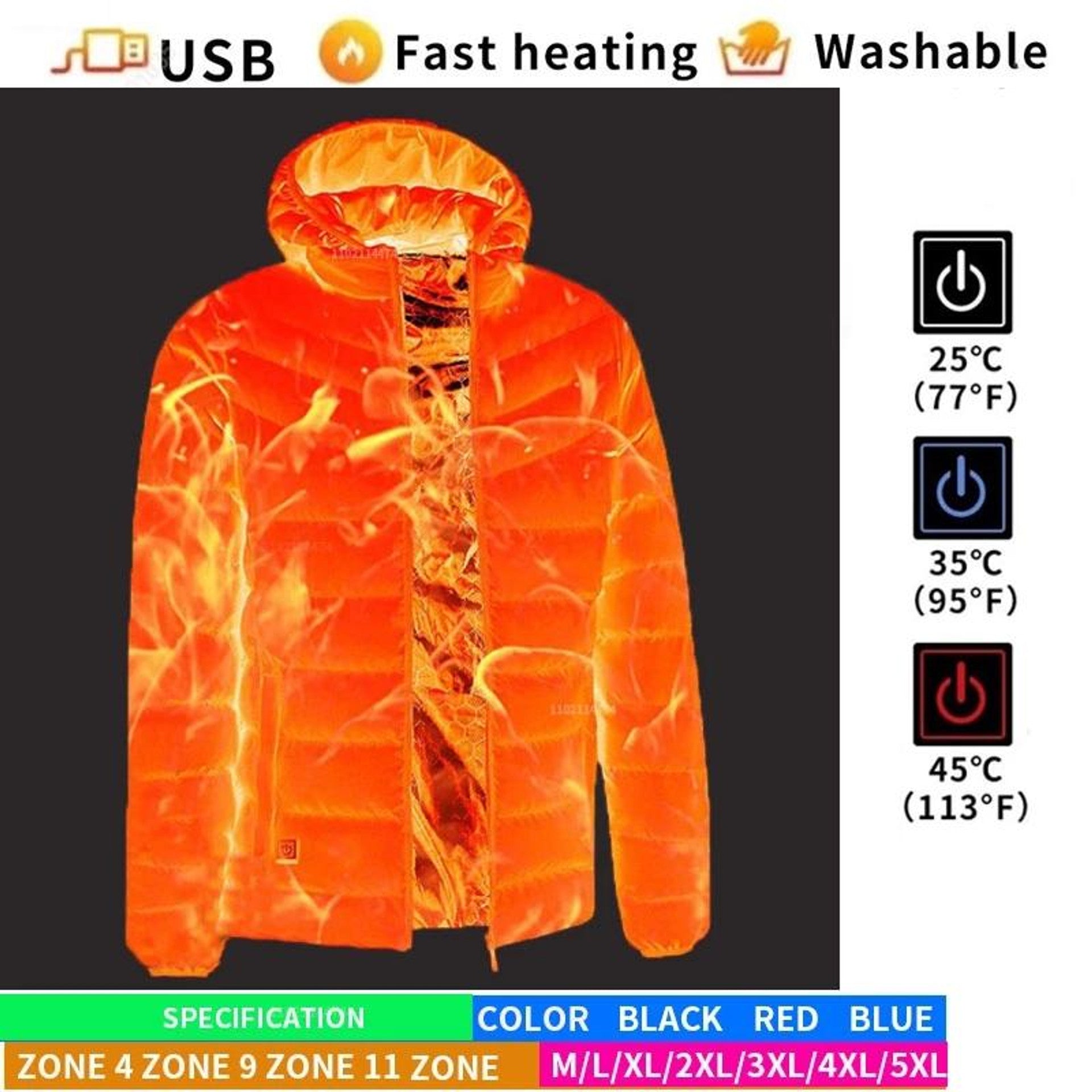 Heated Jacket - Hooded - Puffer - Down Jacket - Men's Winter Jacket 