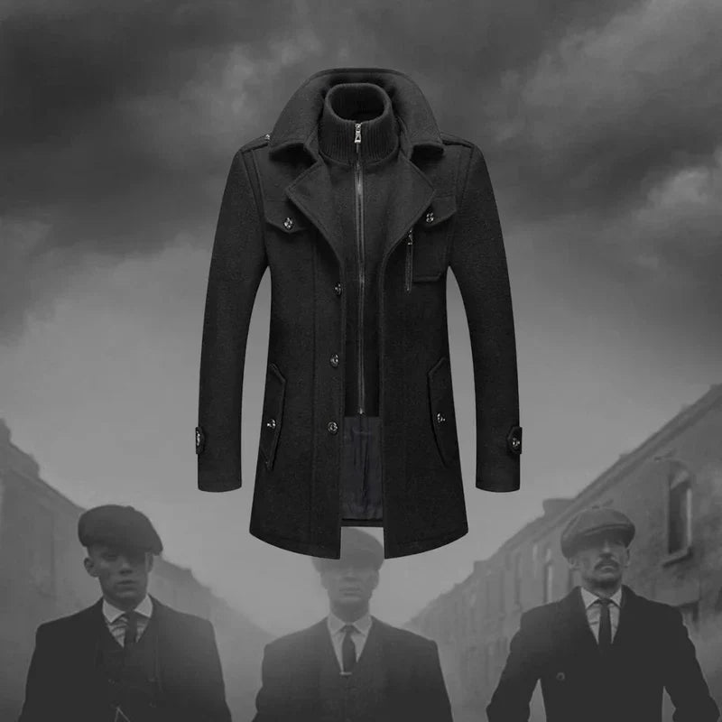Wool Coat - Men's Mid Length Zip-Up Wool Jacket for Winter