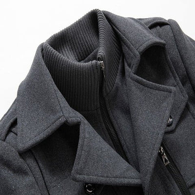 Wool Coat - Men's Mid Length Zip-Up Wool Jacket for Winter