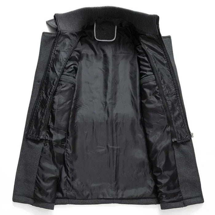 Wool Coat - Men's Mid Length Zip-Up Wool Jacket for Winter