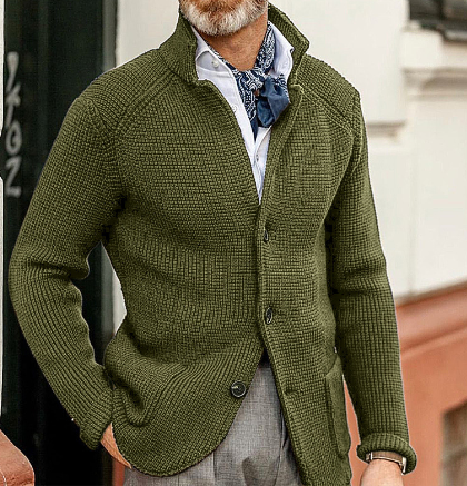Knitted Cardigan - Men's Thick Warm Button-Up Cardigan Jacket
