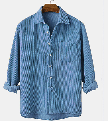 Corduroy Shirt - Half Button Up - Collared - Long Sleeve Shirt - Men's Clothing