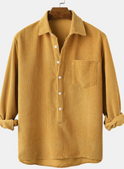 Corduroy Shirt - Half Button Up - Collared - Long Sleeve Shirt - Men's Clothing