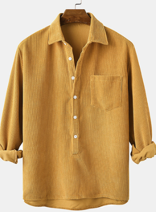 Corduroy Shirt - Half Button Up - Collared - Long Sleeve Shirt - Men's Clothing