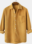 Corduroy Shirt - Half Button Up - Collared - Long Sleeve Shirt - Men's Clothing