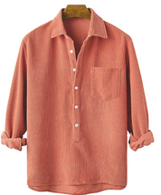 Corduroy Shirt - Half Button Up - Collared - Long Sleeve Shirt - Men's Clothing
