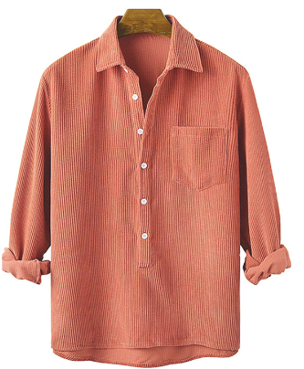 Corduroy Shirt - Half Button Up - Collared - Long Sleeve Shirt - Men's Clothing