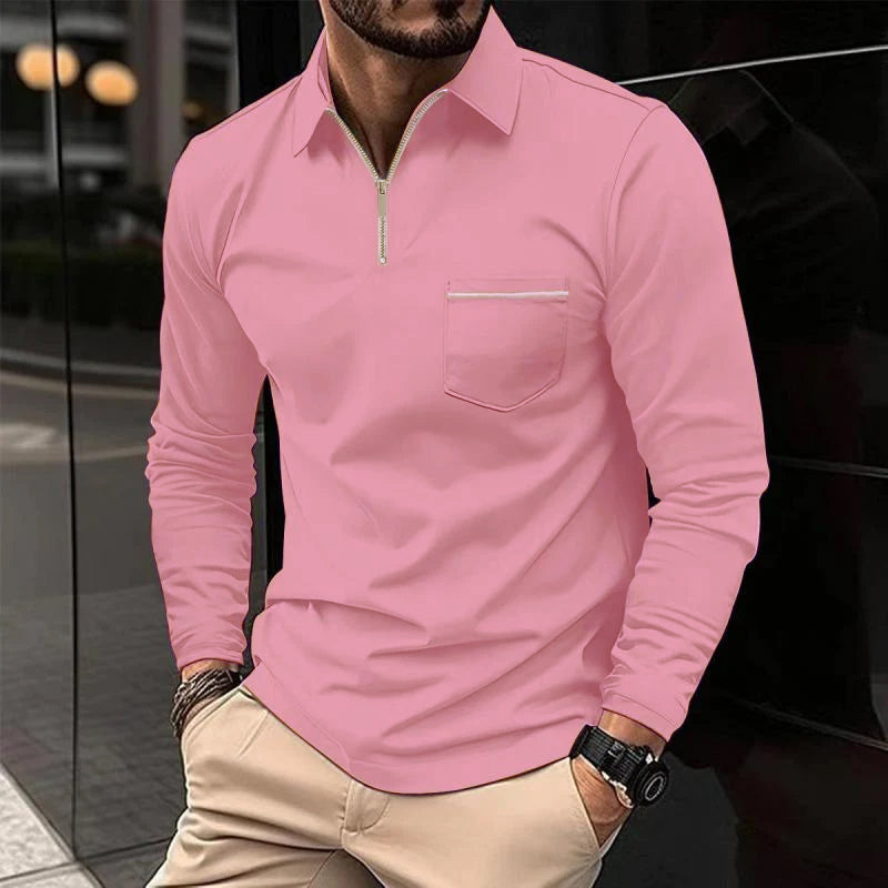 Long Sleeve Polo - Men's Collared Quarter Zip Polo Shirt