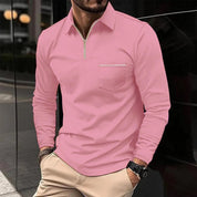 Long Sleeve Polo - Men's Collared Quarter Zip Polo Shirt