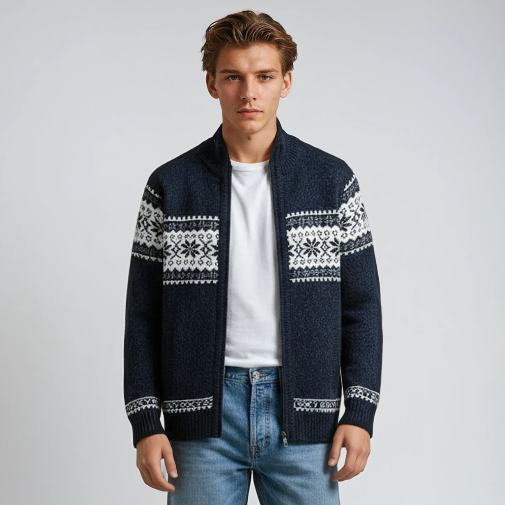 Knitted Cardigan | Winter | Snowflake | Zip-Up Cardigan | Men's Knitwear