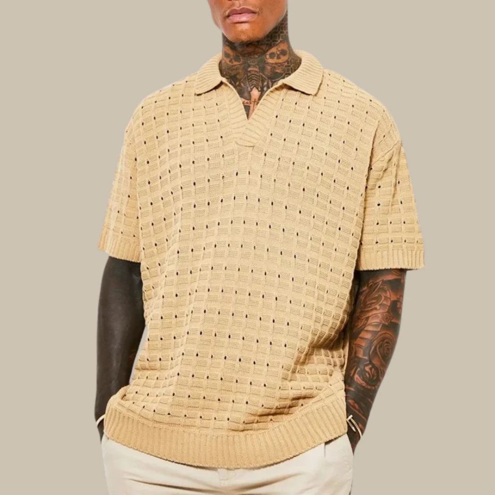 Knitted Polo Tshirt - Men's Loose Fit Short Sleeve Collared Polo Shirt