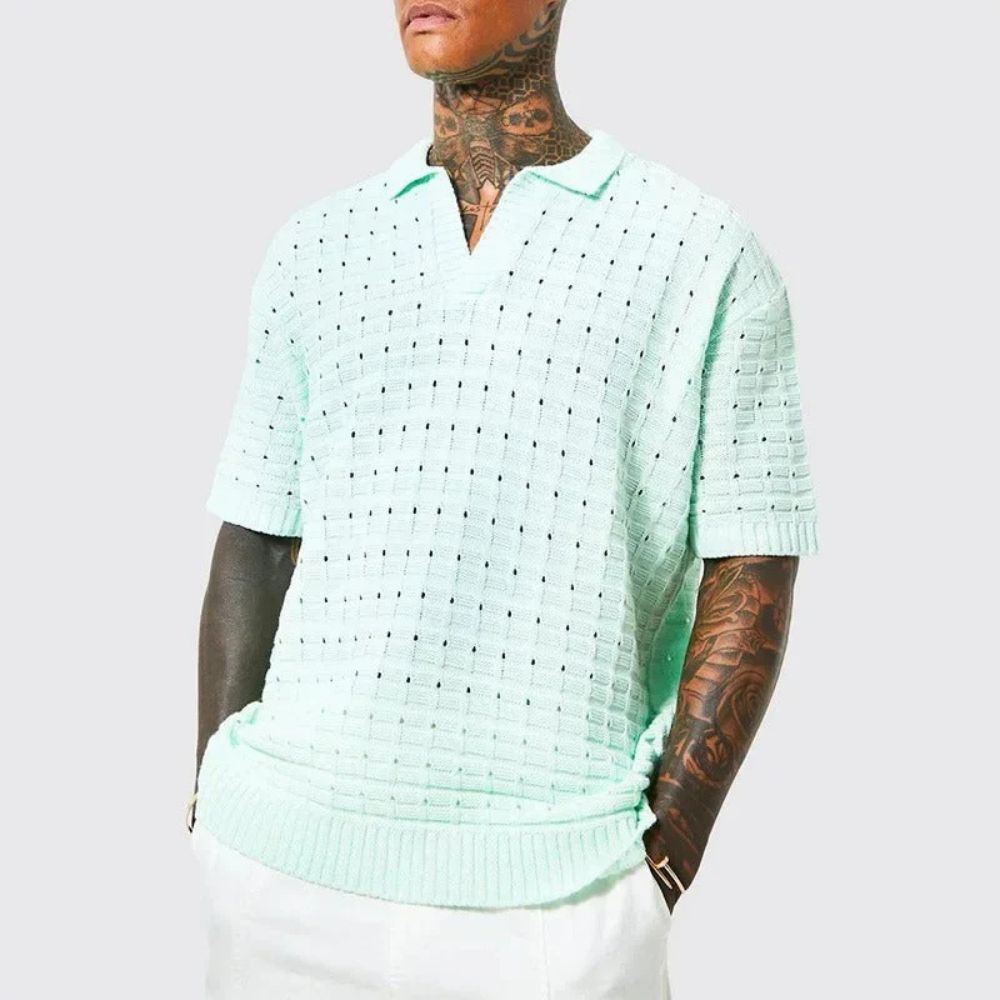 Knitted Polo Tshirt - Men's Loose Fit Short Sleeve Collared Polo Shirt