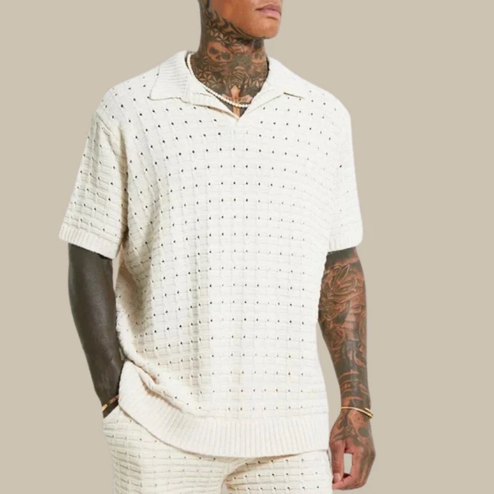 Knitted Polo Tshirt - Men's Loose Fit Short Sleeve Collared Polo Shirt