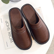 House Slippers - Unisex Faux Leather Slip On Indoor Slippers