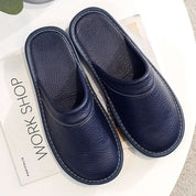 House Slippers - Unisex Faux Leather Slip On Indoor Slippers