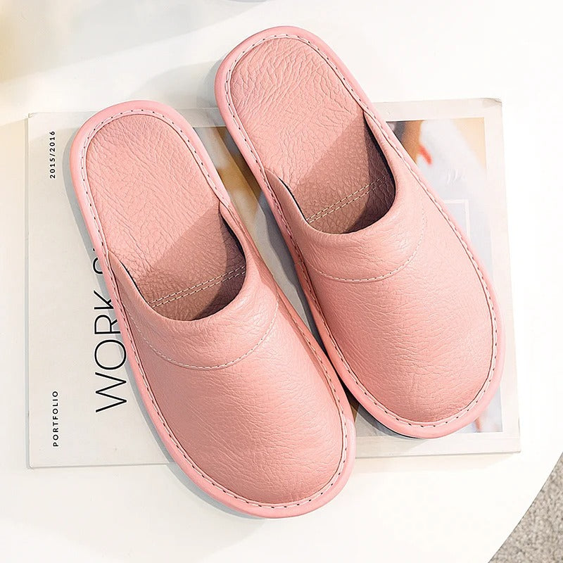 House Slippers - Unisex Faux Leather Slip On Indoor Slippers