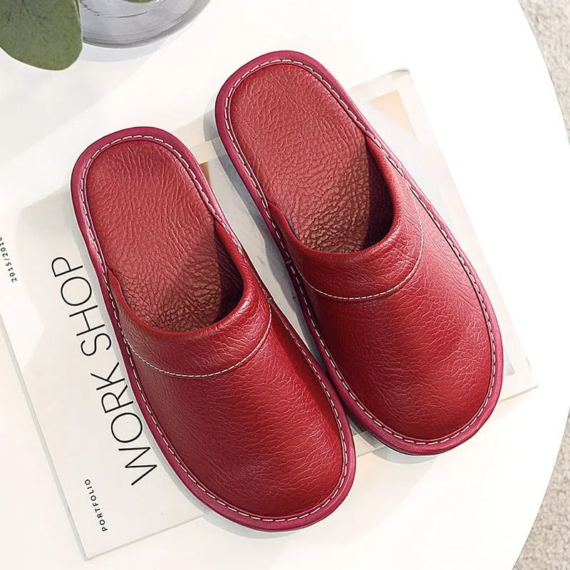 House Slippers - Unisex Faux Leather Slip On Indoor Slippers