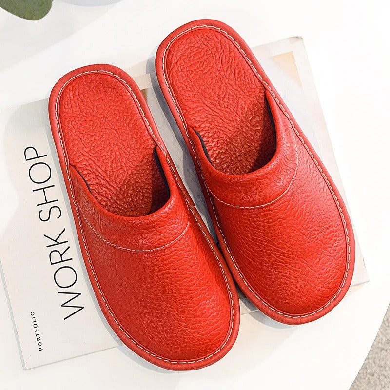 House Slippers - Unisex Faux Leather Slip On Indoor Slippers
