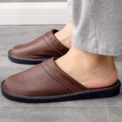 House Slippers - Unisex Faux Leather Slip On Indoor Slippers