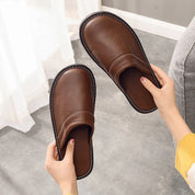 House Slippers - Unisex Faux Leather Slip On Indoor Slippers
