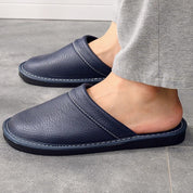House Slippers - Unisex Faux Leather Slip On Indoor Slippers