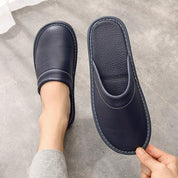 House Slippers - Unisex Faux Leather Slip On Indoor Slippers