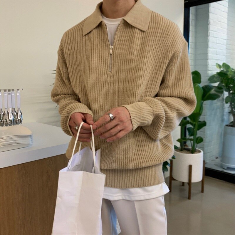 Quarter Zip Jumper | Knitted | Loose Fit | Polo Jumper | Men's Half Zip Pullover