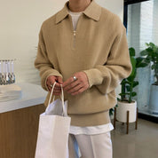 Quarter Zip Jumper | Knitted | Loose Fit | Polo Jumper | Men's Half Zip Pullover