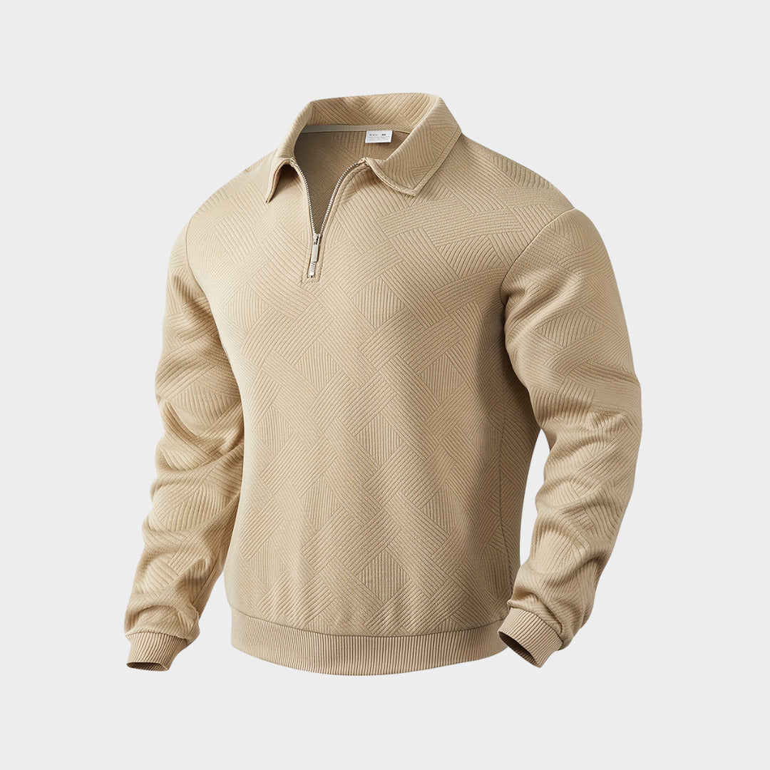 Mens quarter zip, knitted jumper, polo collar 1