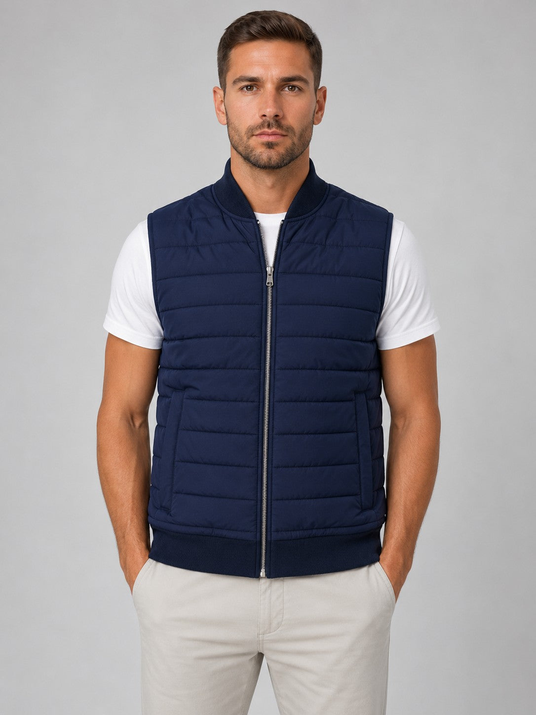 Mens lightweight quilted sleeveless gilet Navy