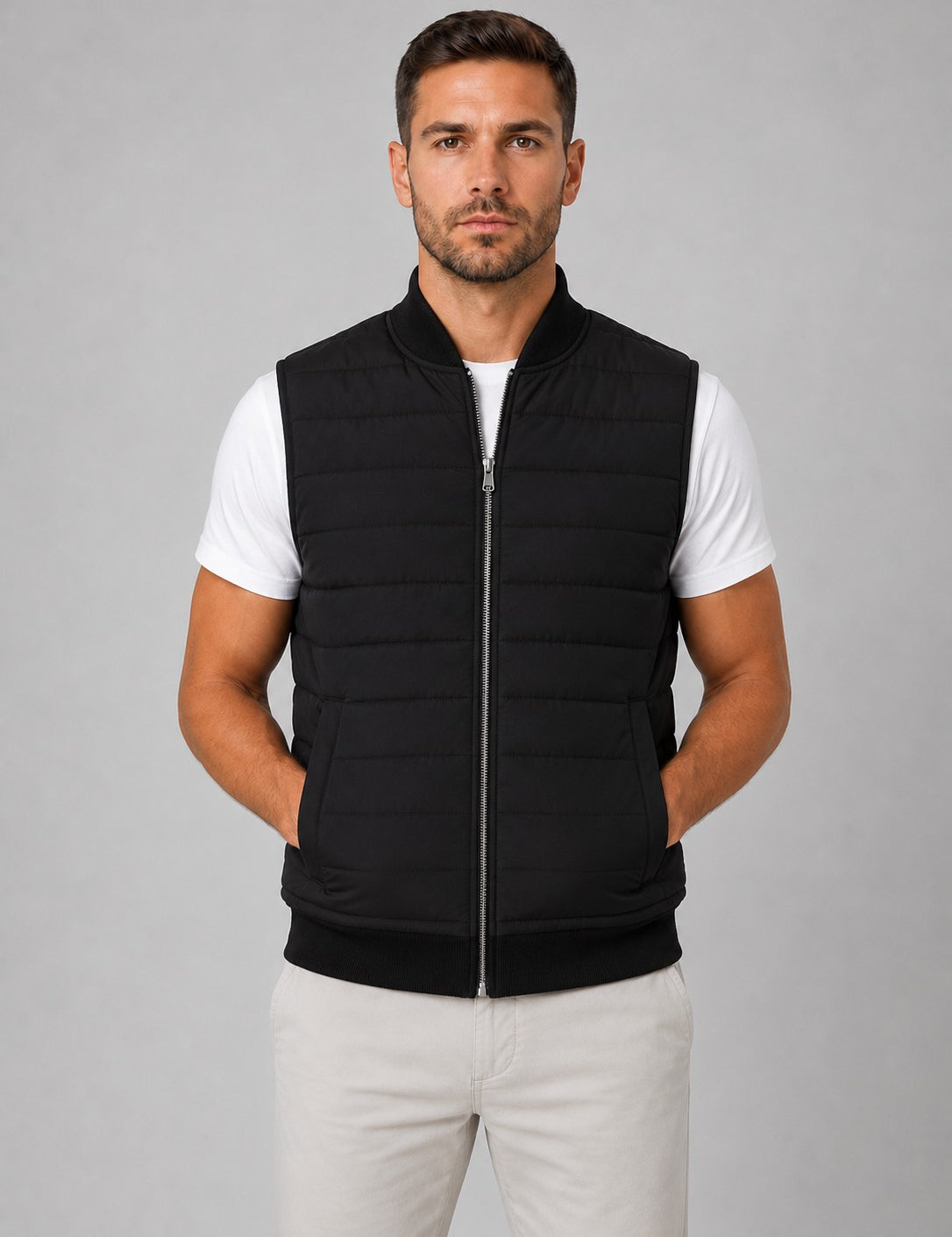 Mens lightweight quilted sleeveless gilet Black