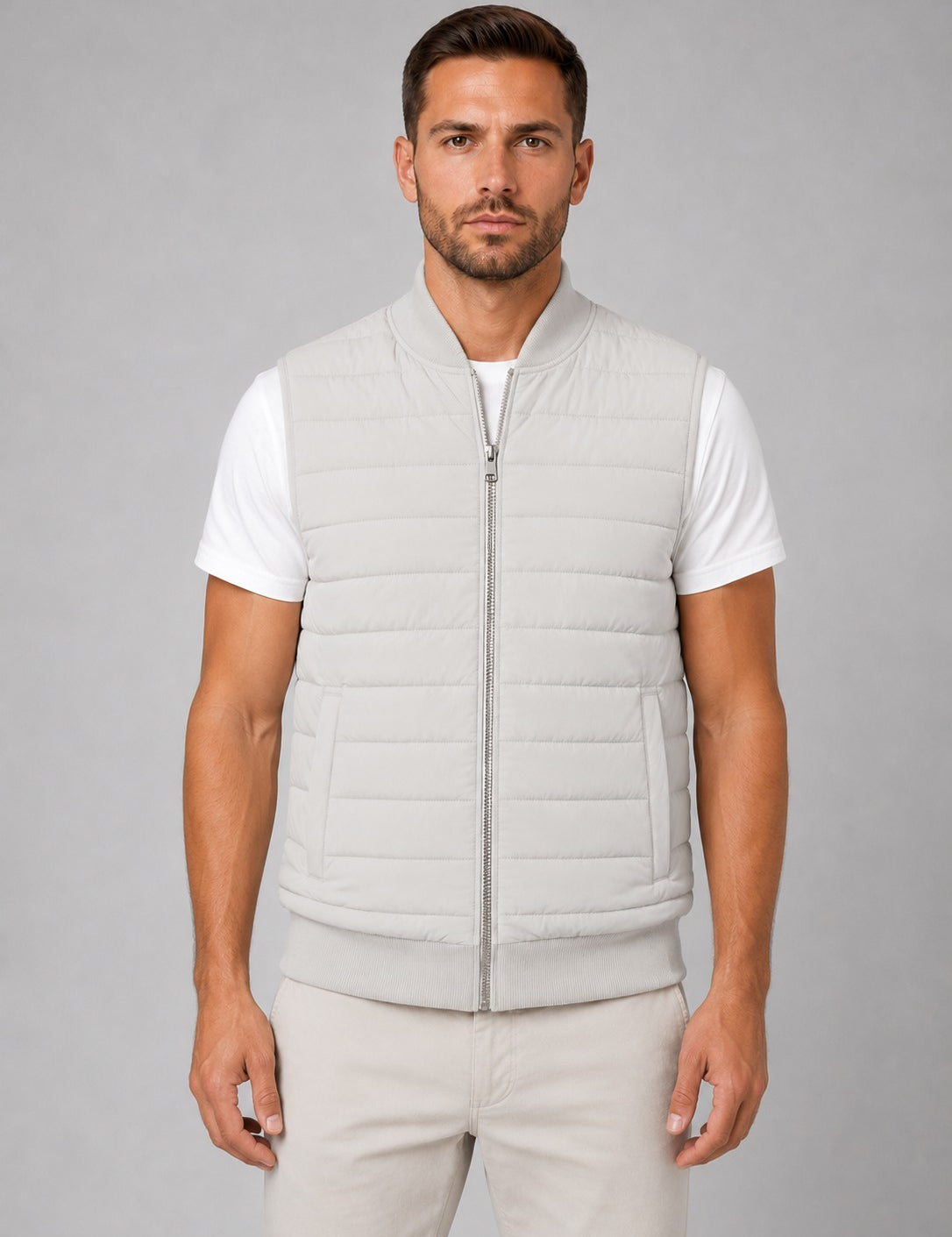Mens lightweight quilted sleeveless gilet Light Grey
